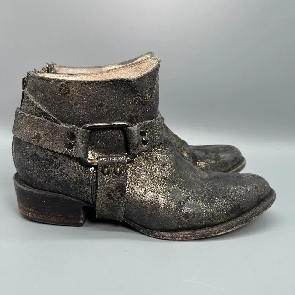 Freebird By Steven Phlow Women's 8 Black Gold Leather Ankle Boot High Top Zip
